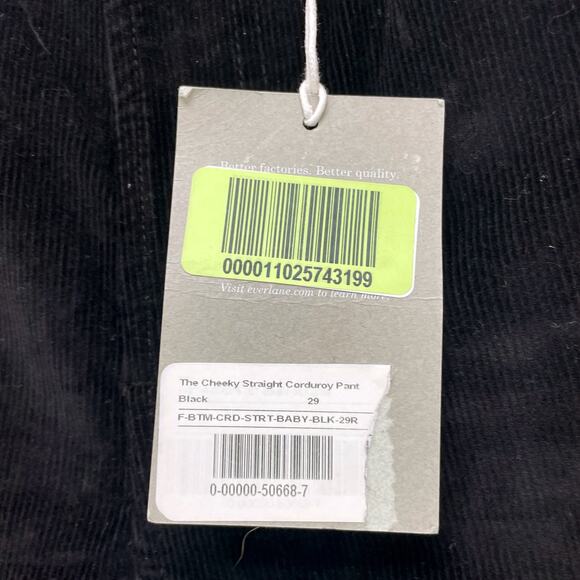 Everlane Womens Baby Cord Cheeky Pants 29 US 8 Black Corduroy Straight Leg NWT - Picture 11 of 11